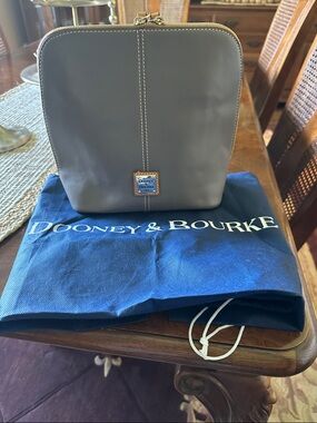 Dooney & Bourke Gray Leather Compact Crossbody with Contrast Stitching